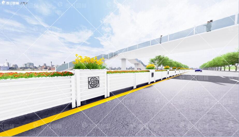 成品隔離花箱圖片，城區(qū)道路綠化花箱圖片，朗汀園林19款唐寶相組合花箱景觀設(shè)計圖