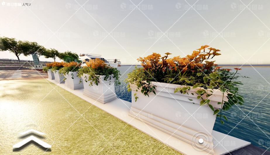 朗汀園林長(zhǎng)形歐式藝術(shù)花箱景區(qū)綠化效果圖